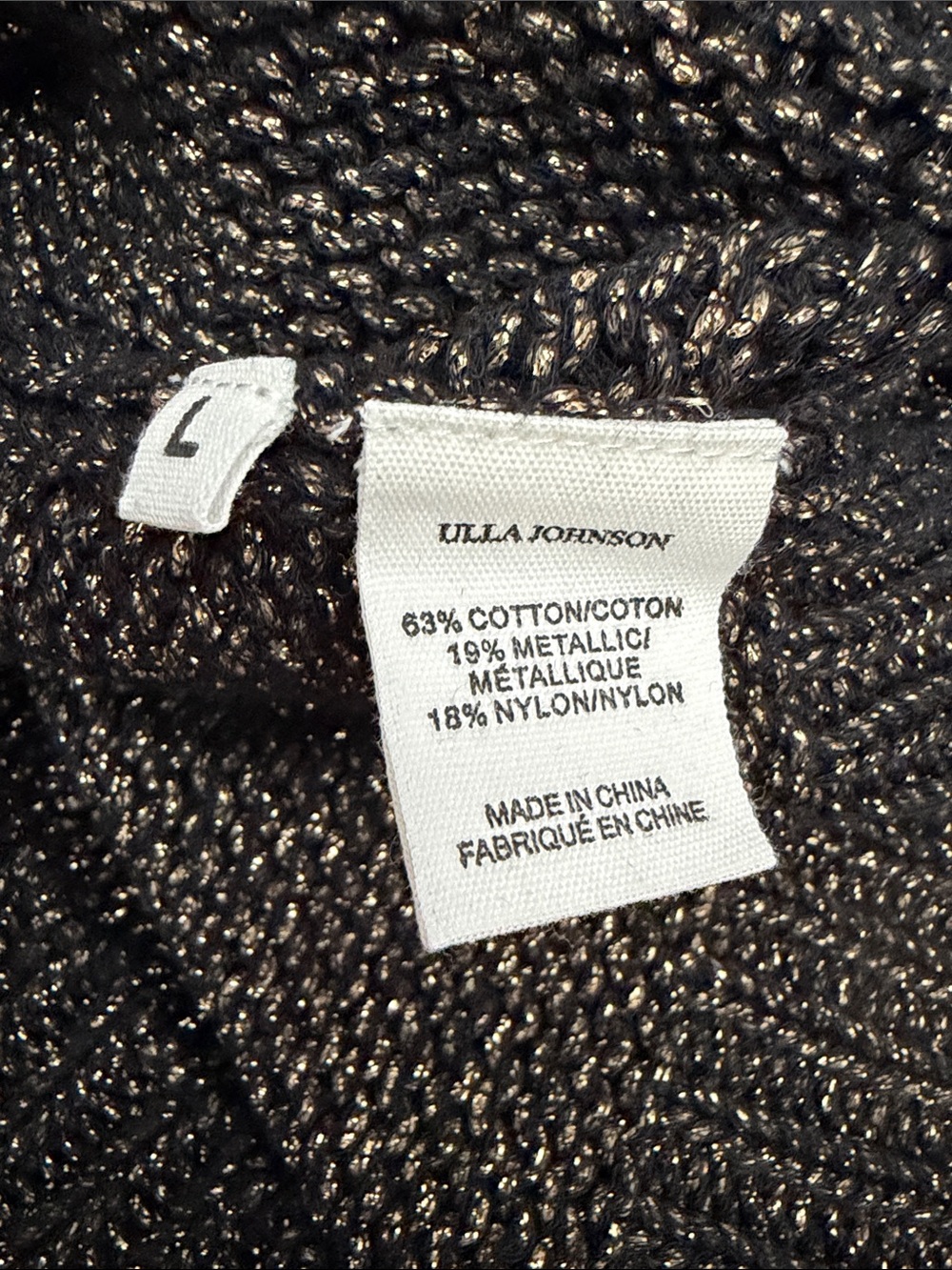 Ulla Johnson Black Metallic Knit Balloon Sleeve V-Neck Sweater Size L - Picture 3 of 5